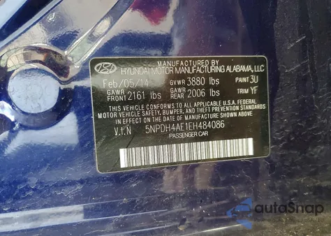 2014 Hyundai Elantra Se z USA, uszkodzony, nr VIN 5NPDH4AE1EH484086